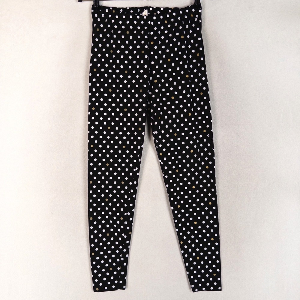 Kate Spade Leggings Girls M/L Black White Gold Polka Dot Preppy Casual School